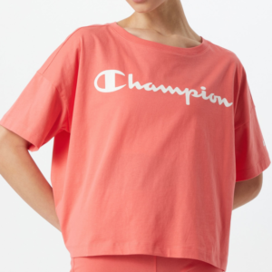 Champion T-shirt rosè logo esteso frontale 113870